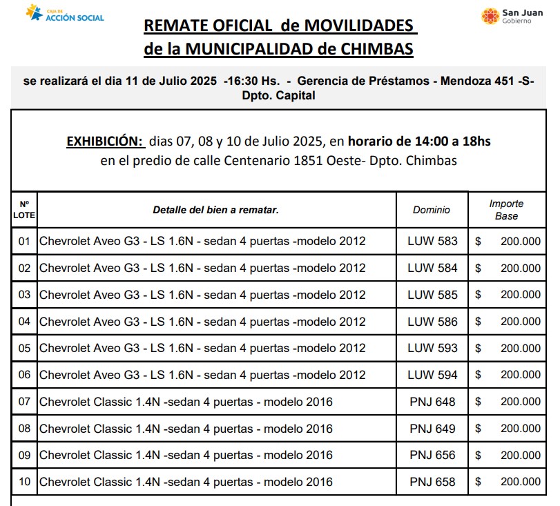 remate oficial de movilidades